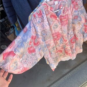 Floral Women's Top - Pink and Blue